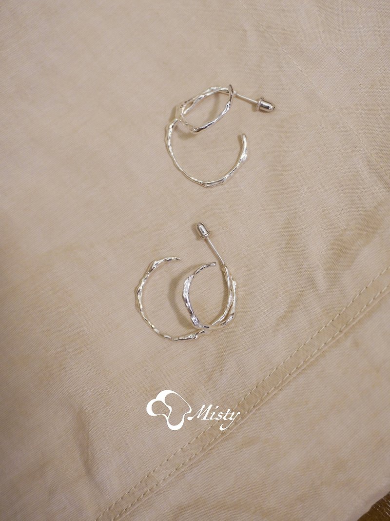 Single Single Line Double Hoop Branch Earrings - Earrings & Clip-ons - Silver Silver
