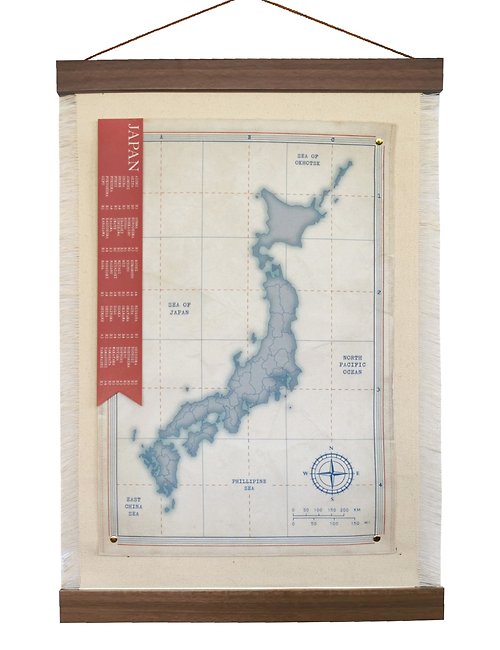 DARWIN 日本地圖帆布面料與掛軌和配件旅行雜誌