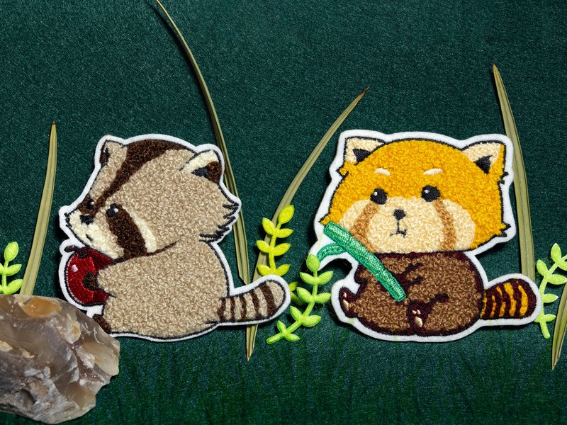 貼紙 動物系列 小熊貓 -- 小熊貓吃竹子 立體刺繡 刺繡 - 卡片/明信片 - 繡線 藍色