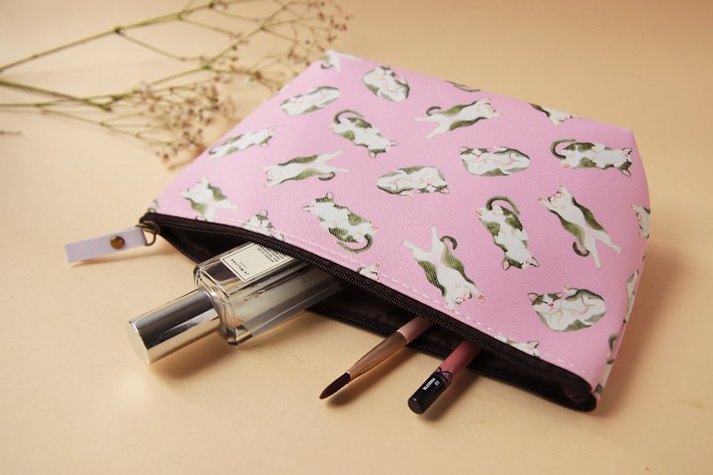 貓貓 小貓 化妝包 手拿包 零錢包 隨身小物包 雜物包 收納包 - 化妝包/收納袋 - 人造皮革 粉紅色