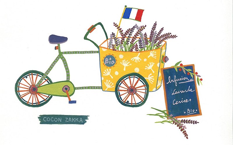 法國薰衣草單車 (手繪插畫含A4畫框) - 掛牆畫/海報 - 紙 