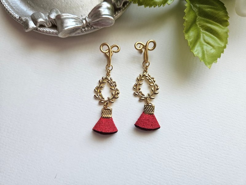 [Golden Laurel] Red~Painless Clip-On, clip-on earrings, ear hooks - ต่างหู - วัสดุอื่นๆ สีแดง