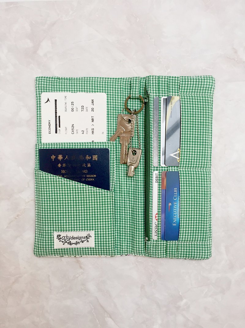Functional travel wallet with fabric lining. Invisible magnets to close. - Passport Holders & Cases - Cotton & Hemp Green