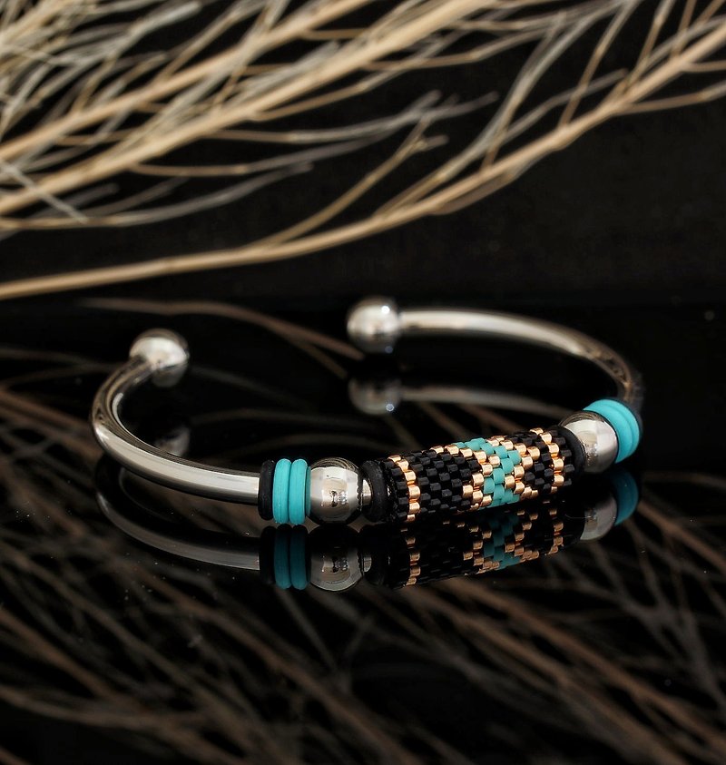 手織 4mm 不鏽鋼 Peyote-26 日本 Aiko 串珠手鐲 - 手鍊/手環 - 其他金屬 多色