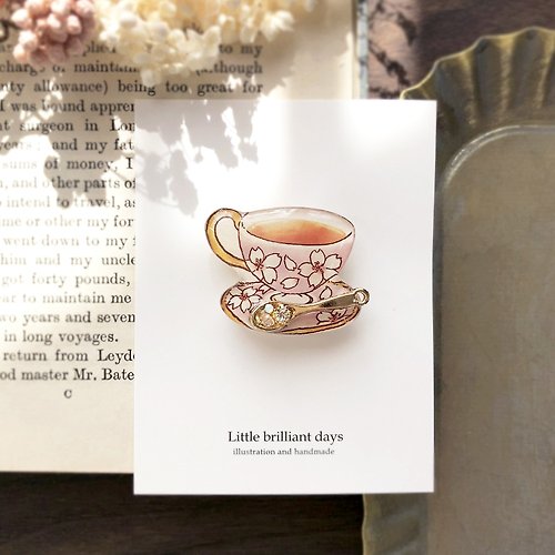 Little brilliant days Tea and Fruit Teacup brooch Sakura pink 桜ティーカップブローチ ホワイトデー