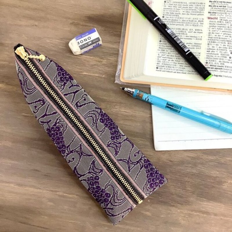 【ぶどう】畳縁　テトラ型　ペンケース　紫　葡萄　ワイン　ブドウ - 鉛筆盒/筆袋 - 其他材質 紫色