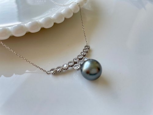 Athena珍珠設計 孔雀綠 天然海水珍珠 大溪地黑珍珠 純銀項鏈