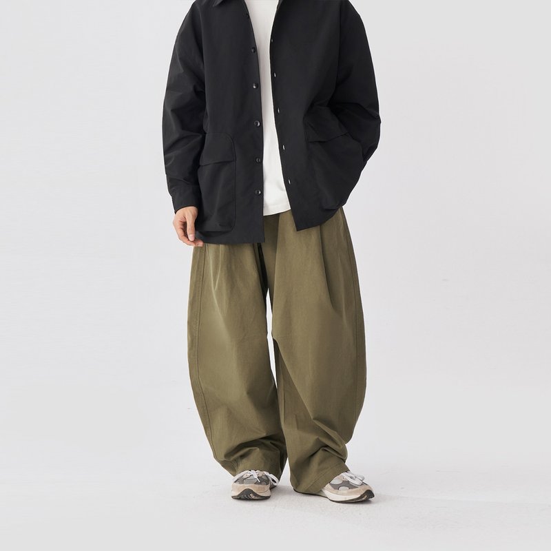 TopBasics 三口袋闊腿褲 - 男長褲/休閒褲 - 棉．麻 綠色
