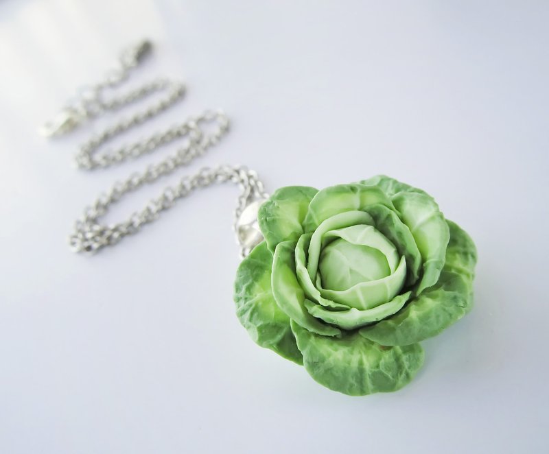 Pendant Cabbage Necklace cute little cabbage clay Pendant on chain Food Jewelry - 項鍊 - 黏土 綠色
