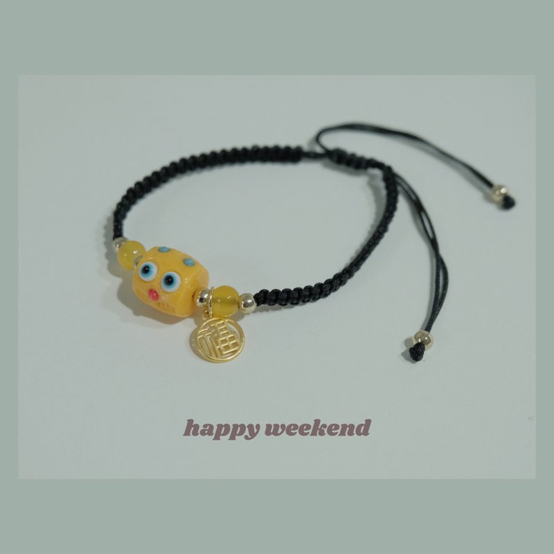 Yellow little monster creative blessing braided bracelet - สร้อยข้อมือ - วัสดุอื่นๆ สีเหลือง