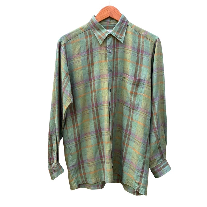 Vintage Pierre Balmain Paris Plaid Green Flannel Shirt - 男襯衫/休閒襯衫 - 棉．麻 綠色