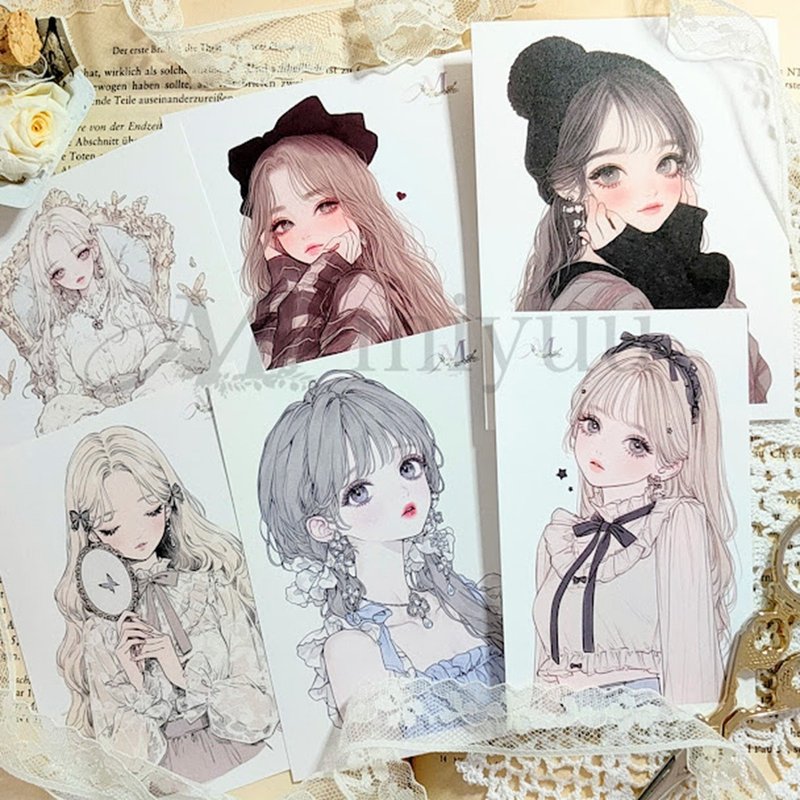 ステッカー original sticker  人物ステッカー オリジナルステッカー 女の子ステッカー 装飾ステッカー かわいい - 貼紙 - 紙 藍色
