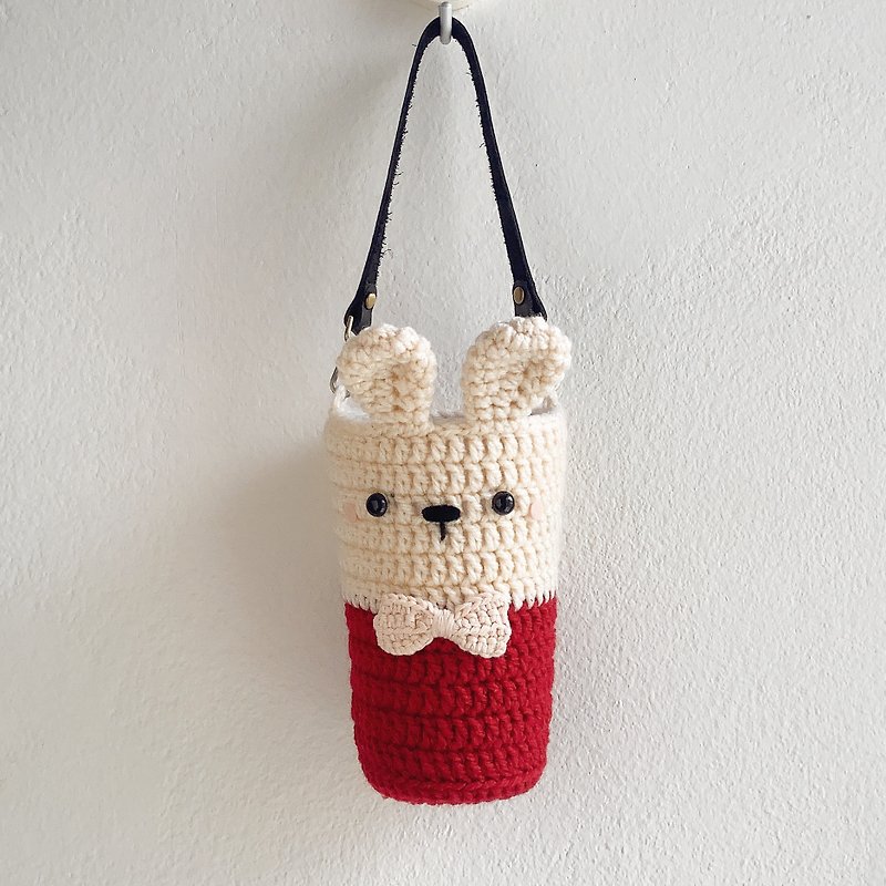 Drink Bag -16oz | Rabbit, Eco Beverage Holder, Crochet Cotton