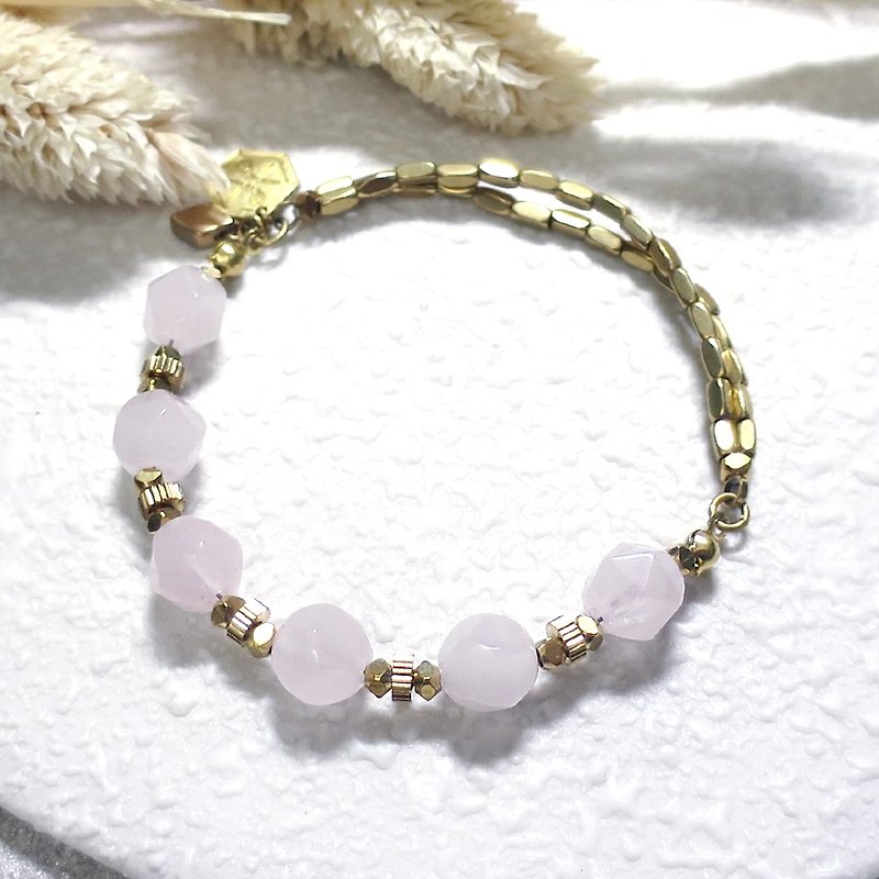 VIIART. Be careful. Hand cut rose quartz Bronze ring - Bracelets - Gemstone Pink