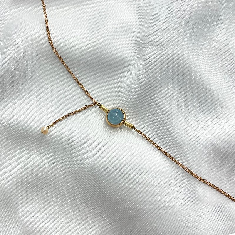[Flowing Years] Aquamarine/Pearl Semi- Gemstone Necklace - สร้อยคอทรง Collar - เครื่องประดับพลอย สีน้ำเงิน