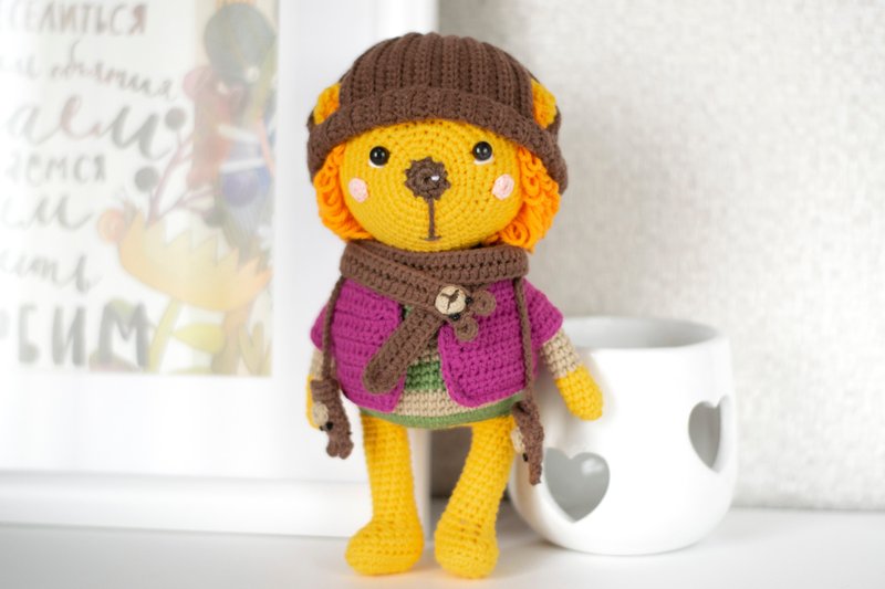 Stuffed lion doll, animal jungle figurine, cute toy,安撫娃娃, 玩偶娃娃, 人形, 手工玩具, 给孩子的礼物 - 寶寶/兒童玩具/玩偶 - 棉．麻 黃色