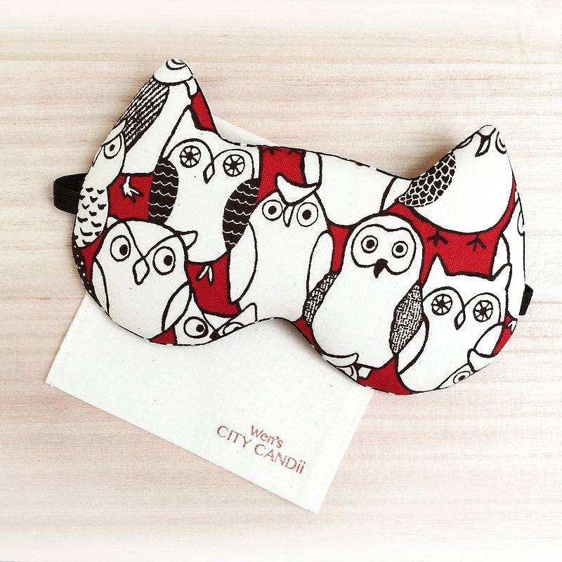 Owl Doodle Sleep Mask - Red (Adjustable Elastic Band) - Eye Masks - Cotton & Hemp Red
