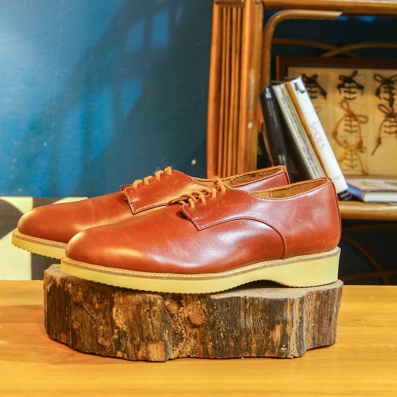 หนังแท้ รองเท้าหนังผู้ชาย สีนำ้ตาล - [Show samples] Handmade customized Derby shoes-DE03 Brown leather shoes men's gentleman shoes