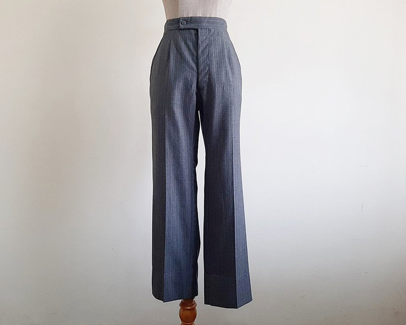 27 Waist Vintage Gray Striped Pants Mens High Waisted Trousers Wool Pants Small - 男長褲/休閒褲 - 其他材質 灰色