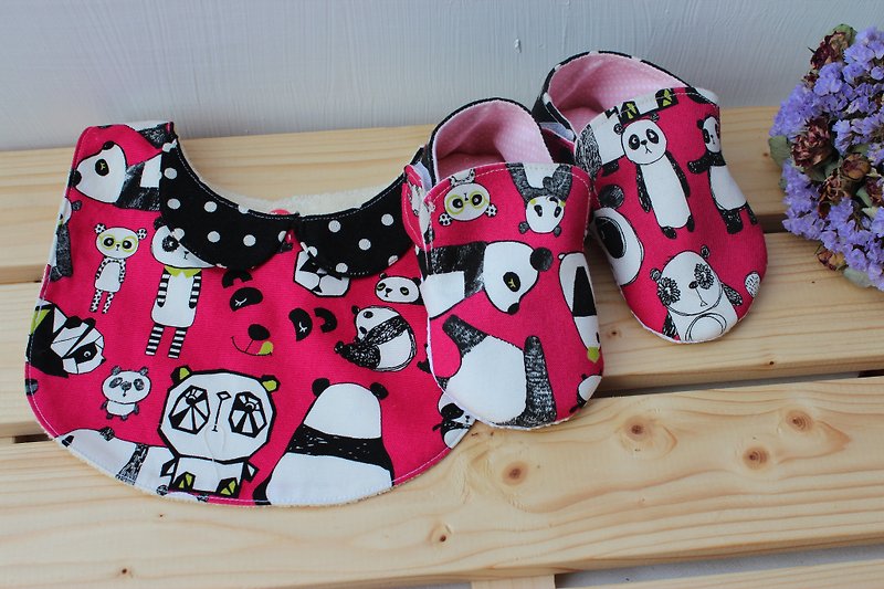 Bright pink panda full moon ceremony births ceremony Bibs Baby Shoes + - รองเท้าเด็ก - วัสดุอื่นๆ หลากหลายสี