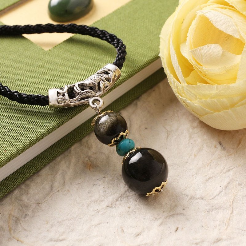 Designer Classic Necklaces | Obsidian Necklace | Gold Quicksand - สร้อยคอ - หยก สีดำ