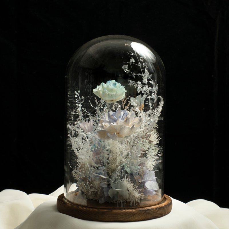 Winter Frost Series - Preserved Dome Arrangement Crystal Frost - ช่อดอกไม้แห้ง - พืช/ดอกไม้ ขาว