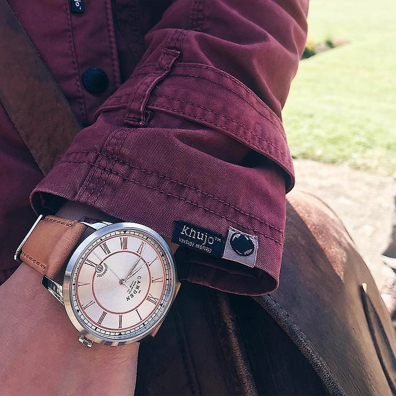 Camden Watch 經典紳士 英倫羅馬數字動能錶 43mm 不鏽鋼銀棕皮帶 - 其他 - 其他金屬 