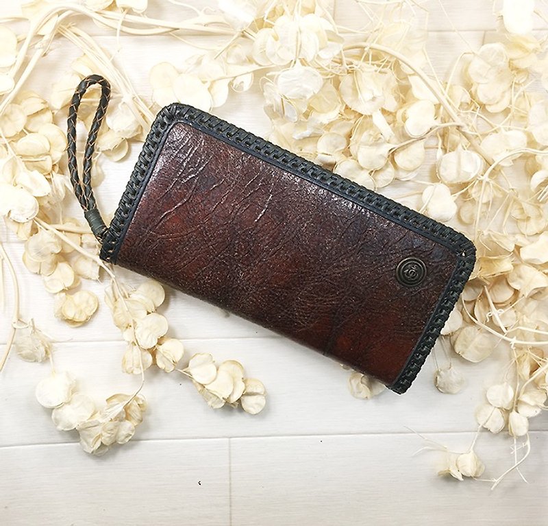 018BR leather purse length wallet Italy leather round Leather wallet / long wallet / Italian leather / round leather wrapping / packing / intention large leather / - กระเป๋าสตางค์ - หนังแท้ สีนำ้ตาล