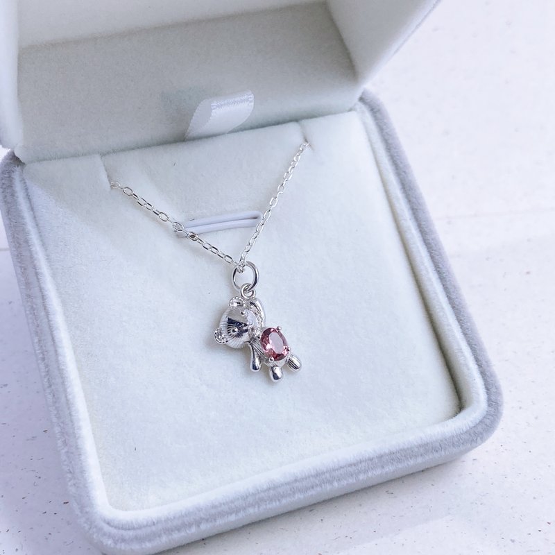 Tourmaline S925 Sterling silver necklace - สร้อยคอ - เครื่องเพชรพลอย สึชมพู