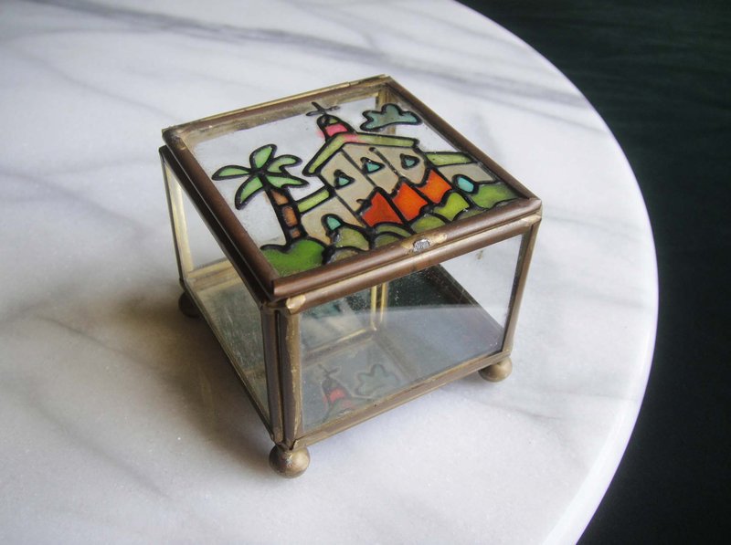 【Old Time OLD-TIME】Early Used Stained Glass Jewelry Box - กล่องเก็บของ - วัสดุอื่นๆ หลากหลายสี