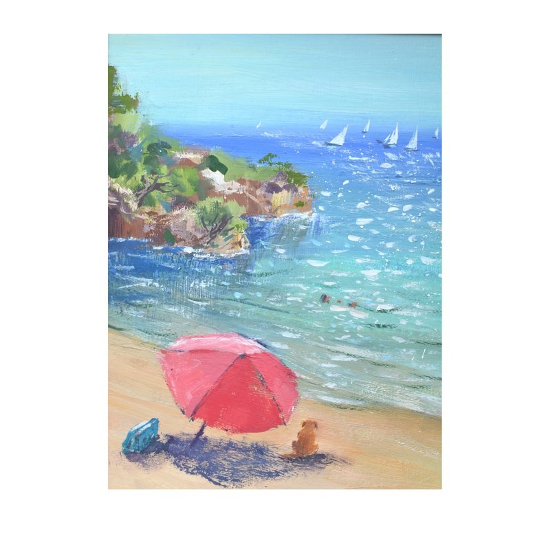 原畫 海洋畫 海邊畫 海景藝術 海 24x18cm - 插畫/繪畫/寫字 - 其他材質 藍色