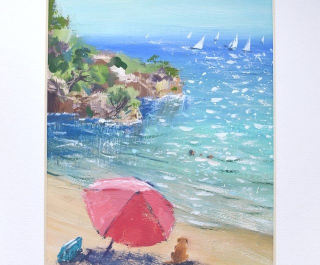 絵画　海　イラスト ビッグ割引 真夏の夕暮れ】アクリル画 F3 メルカリ - 海の絵