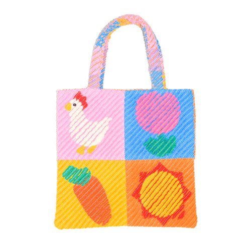 モケモケパッチワークミニトートバッグ Niwatori/Orange モケモケパッチワークミニトートバッグ Niwatori/Orange