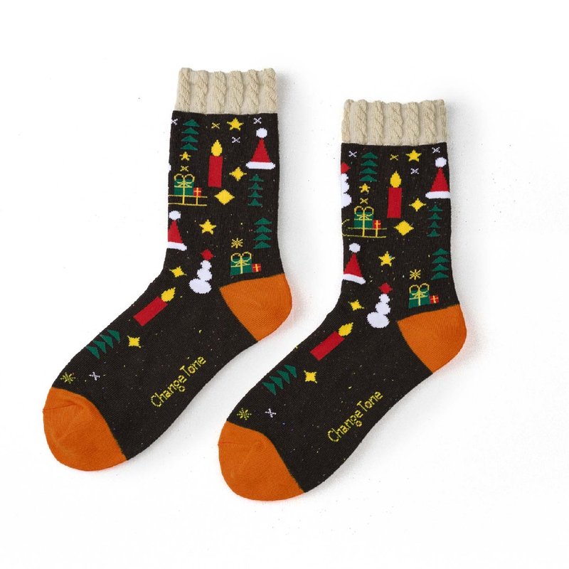 Christmas Star Wish/Coffee (F)-MIT Design Mid-calf Socks - Socks - Cotton & Hemp Brown