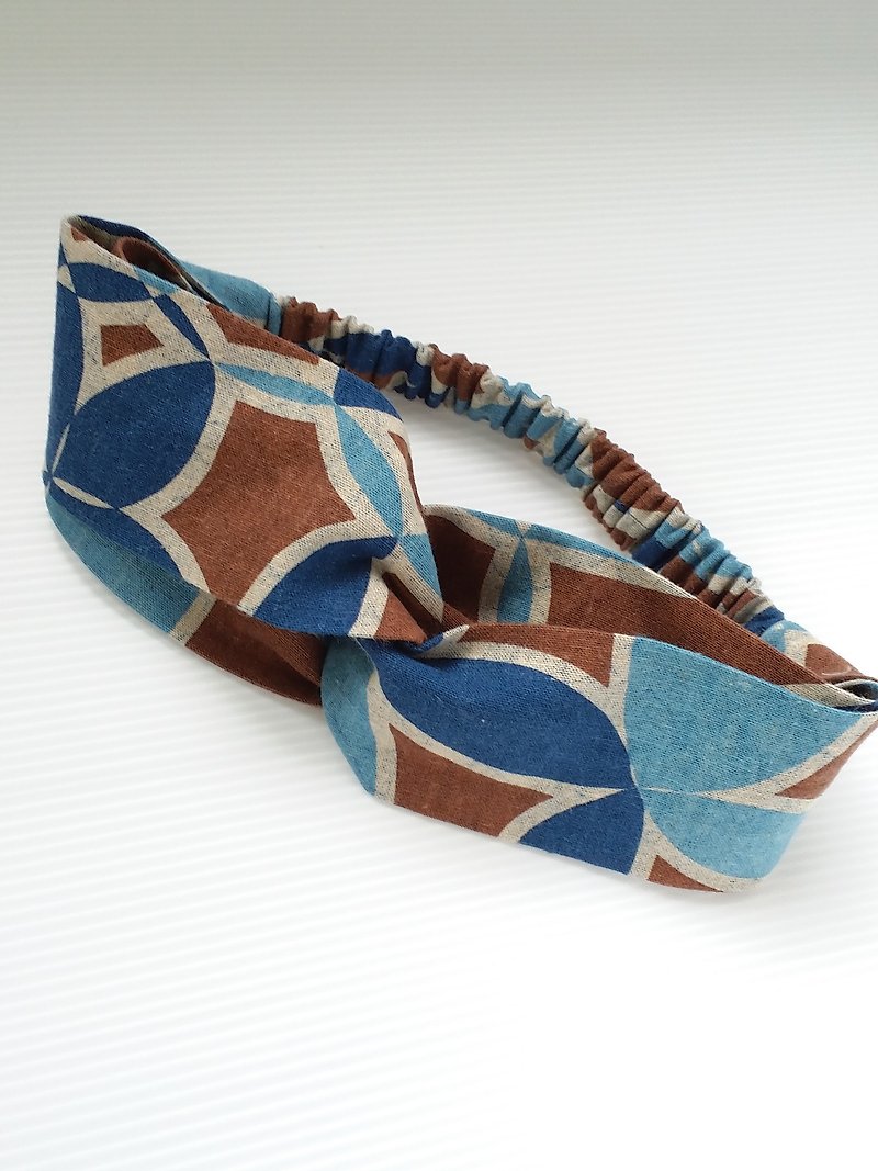 Turkish blue bi-color copper pattern handmade hair band - Headbands - Cotton & Hemp Blue