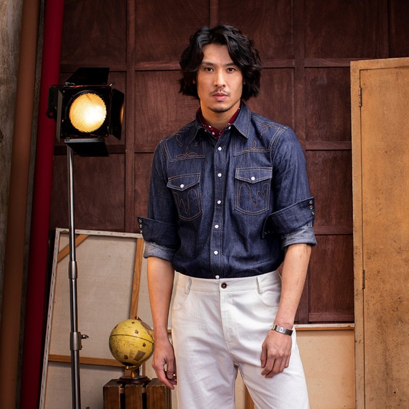 SOARIN pure cotton sewn plain denim work shirt (232TC78) - เสื้อเชิ้ตผู้ชาย - ผ้าฝ้าย/ผ้าลินิน สีน้ำเงิน