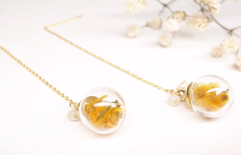 二毛银【Bubble Ball Series Victor Rose Dry 18K Gold Drop Earrings】Middle-summer Orange Pair - Earrings & Clip-ons - Plants & Flowers Orange