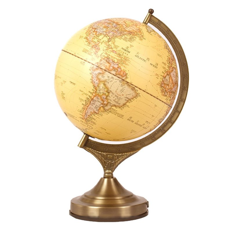 #AR互動款SkyGlobe 10吋仿古立體圖形/金屬底座/觸控三段式地球儀 - 擺飾/家飾品 - 塑膠 卡其色