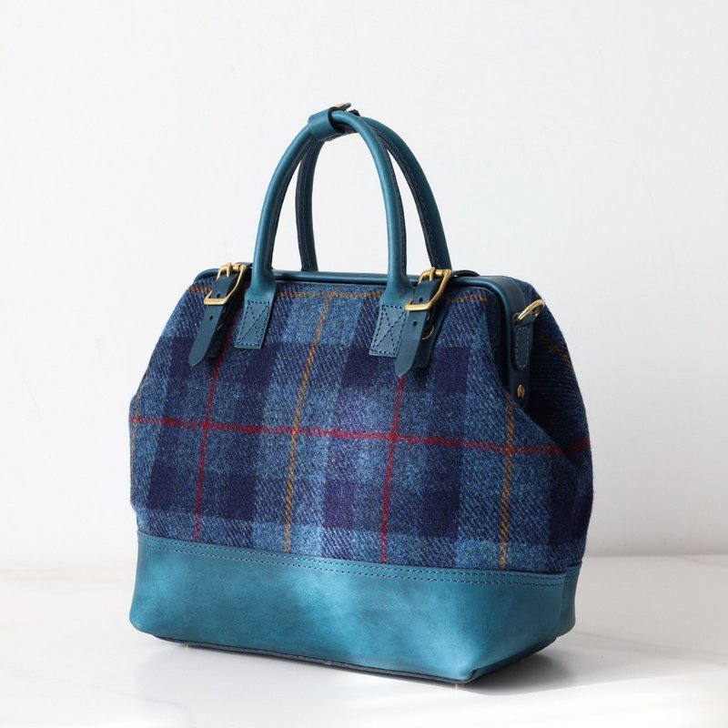 【Wool and leather doctor bag】Harris Tweed warm to the heart autumn and winter women's bag handbag large - กระเป๋าแมสเซนเจอร์ - หนังแท้ สีน้ำเงิน