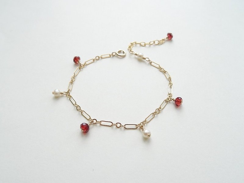 ::Daily Jewels - Minuet:: Garnet & Freshwater Pearl Dainty 14K GF Bracelet - Bracelets - Semi-Precious Stones Red