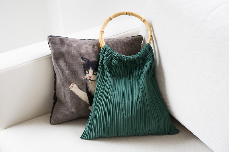  Iconic Bamboo Top Handle Bag   Free S/H for HK MO TH - กระเป๋าคลัทช์ - ผ้าฝ้าย/ผ้าลินิน สีเขียว