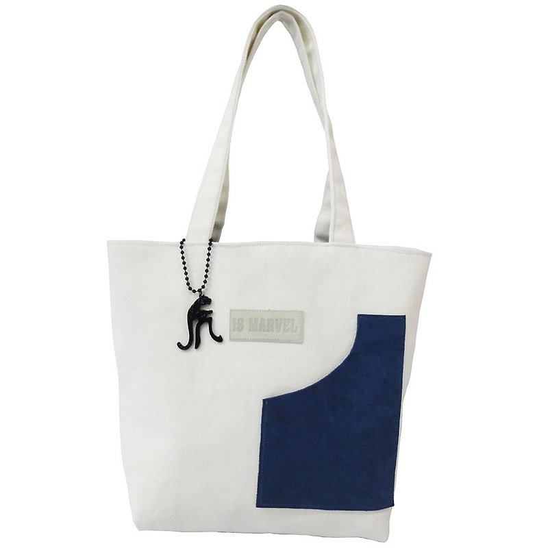 【Is Marvel】Blue skin white cloth bag - Handbags & Totes - Cotton & Hemp White