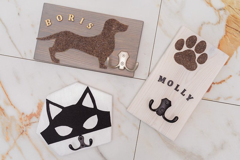 Personalized Dog Leash Holder, Dog Butt Leash Holder for Wall, Mudroom Hook, Dog - อุปกรณ์แมว - ไม้ สีนำ้ตาล