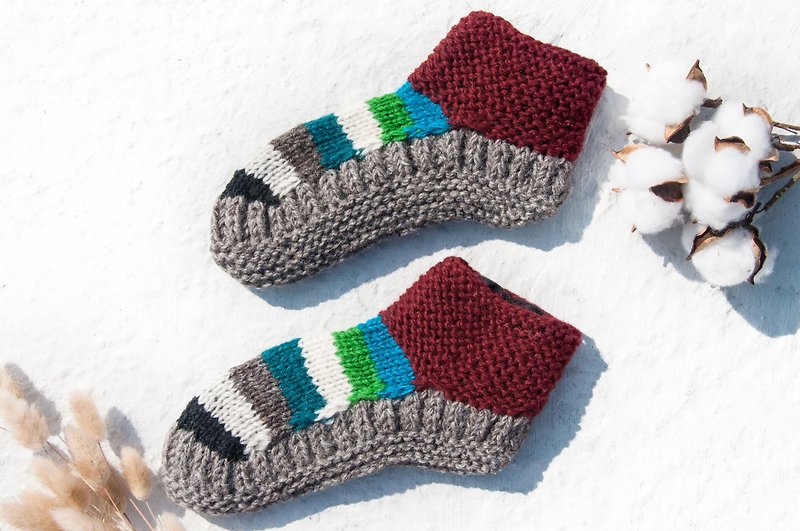Hand-knitted pure wool knit socks/inner brushed striped socks/wool crocheted stockings/warm wool socks-Eastern European Forest - ถุงเท้า - ขนแกะ หลากหลายสี