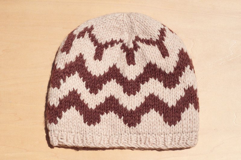 バレンタインデーの贈り物手織りの純粋なウールの帽子/ニットキャップ/（ネパール製）手織りの帽子/ウールキャップ毛 - ベージュ幾何学的なトーテムヒル - 帽子 - ウール 多色