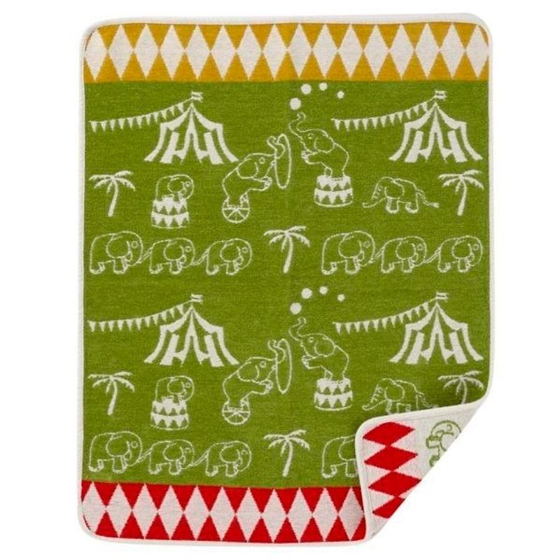 Baby blanket / Mi Yueli Sweden Klippan organic cotton blanket - elephant circus (fresh green) - Blankets & Throws - Cotton & Hemp Green