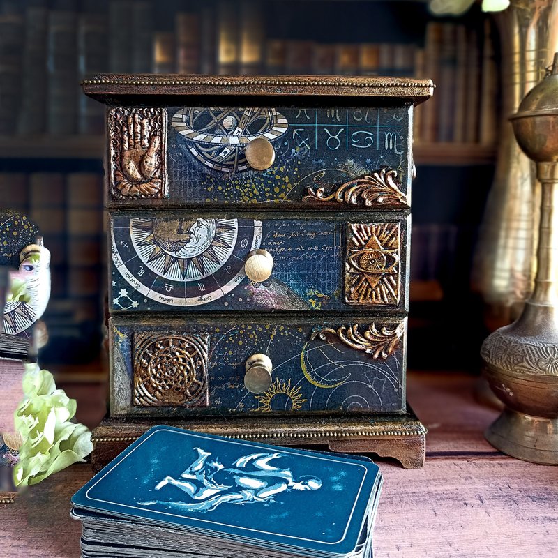Chest of drawers for cards, Tarot cards, Mysticism, horoscope, zodiac signs - 居家收納/收納盒/儲物盒 - 木頭 藍色