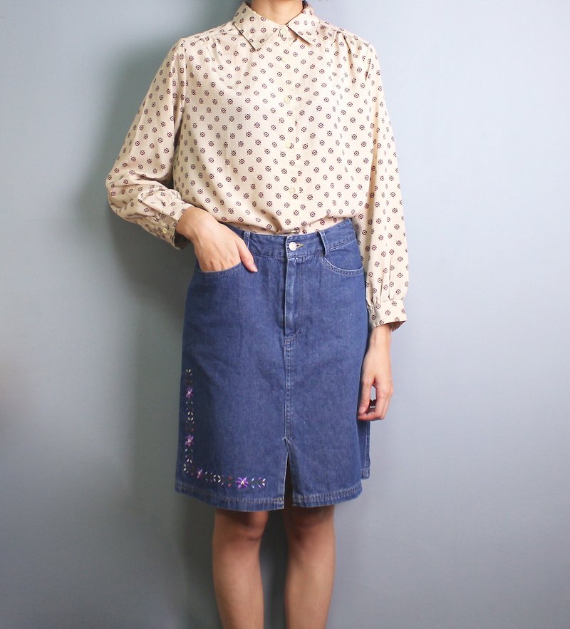 FOAK vintage 80's embroidered lace denim skirt - Skirts - Other Materials 