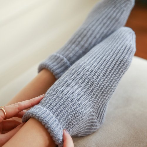Crochet Fashion Studio Janine 機能美學羅紋襪 藍 Cute ankle socks Alpaca fuzzy cozy socks for women 設計襪 | 靴下