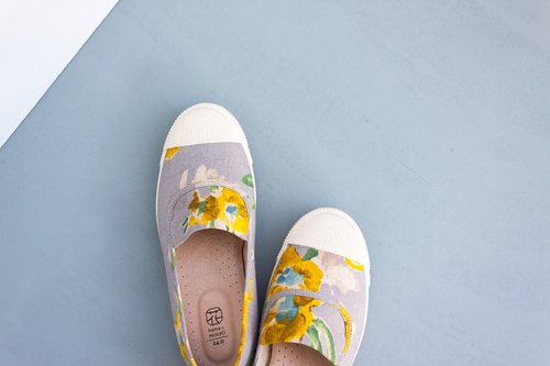 Slip-on casual shoes Flat Sneakers with Japanese fabrics Leather insole